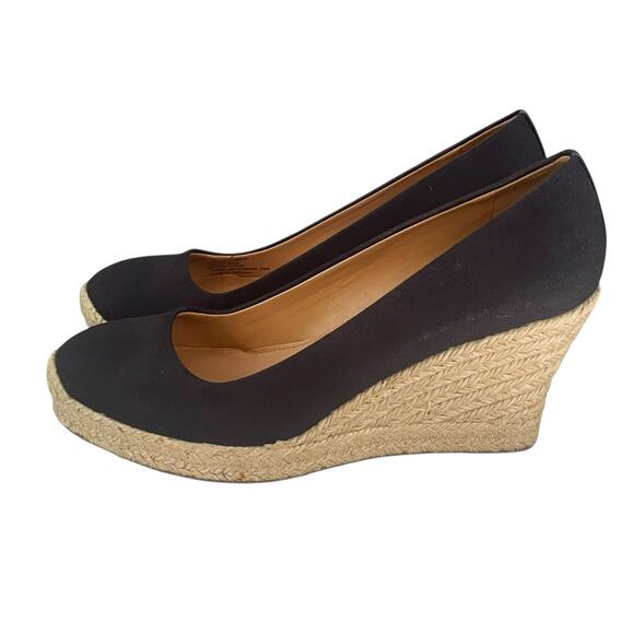 J Crew Canvas Espadrille Seville Platform Wedge Size 8 Heels Slip On Black - Picture 1 of 13